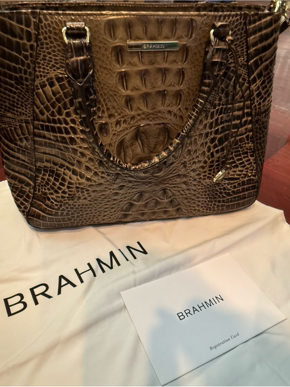 Brahmin Croc-Embossed Top-Handle Tote - Brown